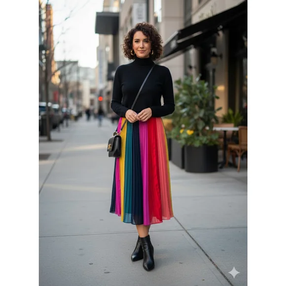 J.Crew Rainbow Pleated Midi Skirt - Picture 7 of 11